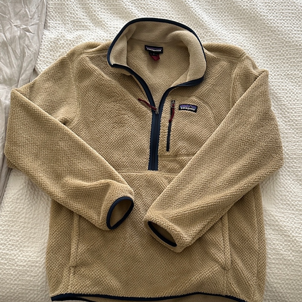 Patagonia Retool pullover halfzip Beige Fleece Jacket with Navy Accents